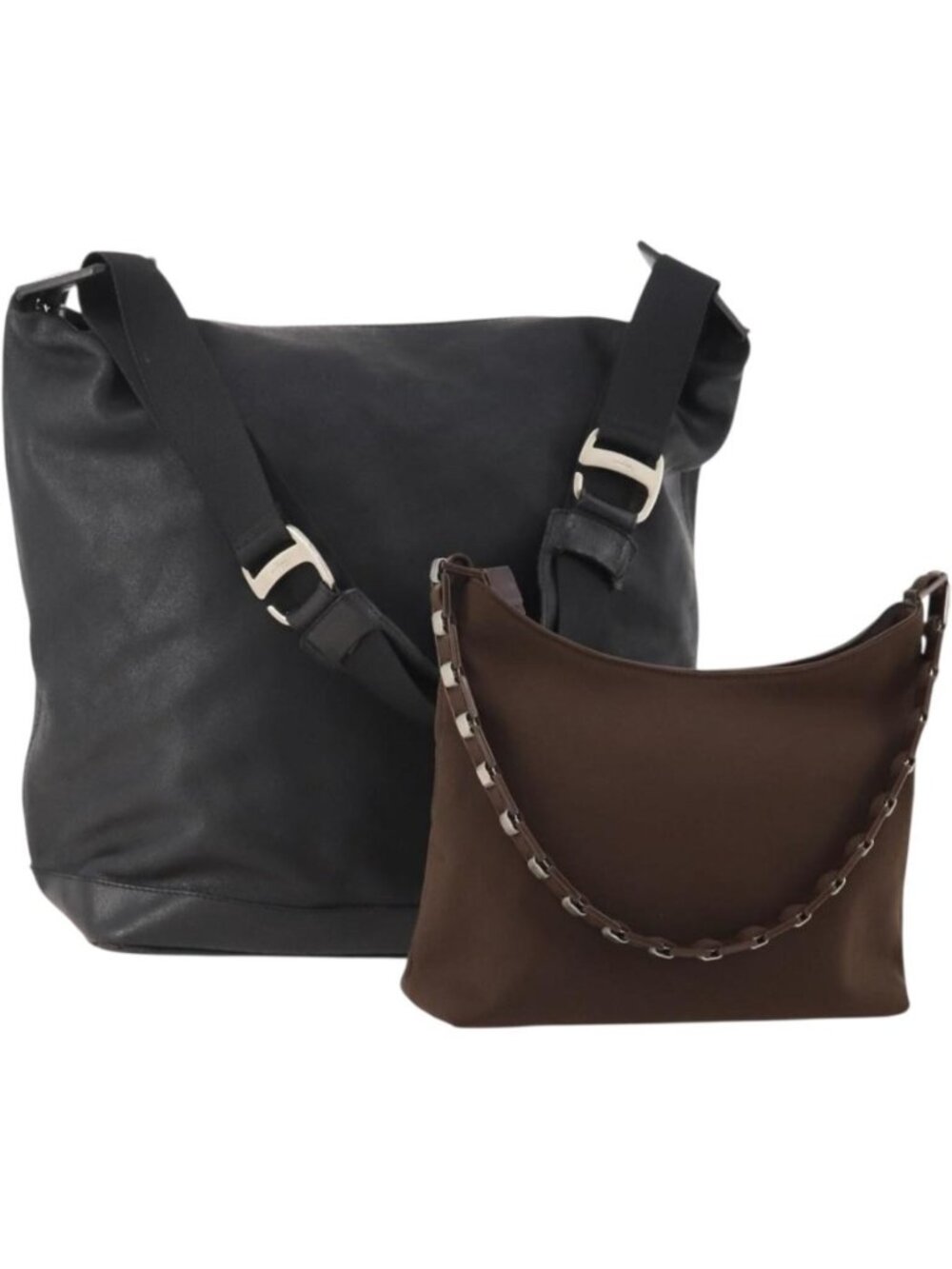 Salvatore Ferragamo Vala Bag Nylon Leather 2 Set Black Brown